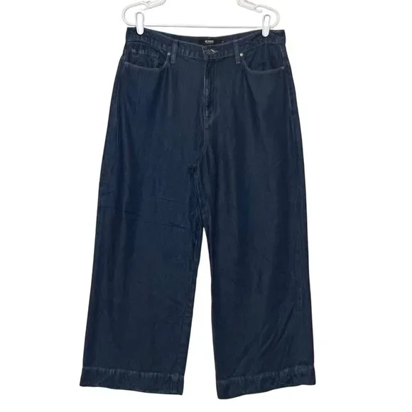 Hudson Anthropologie Women Jeans Holly Wide Leg Cropped Size 32 Blue Denim Zip - Picture 2 of 16